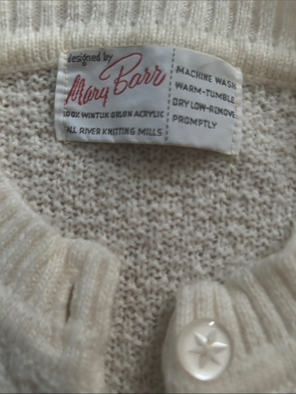 Mary Barr Vintage womens Button Up sweater Medium Ivory cottagecore knit cardi - Picture 4 of 14